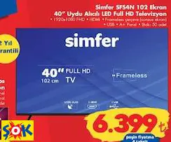 SİMFER SFS4N 102 EKRAN 40 İNÇ UYDU ALICILI LED FULL HD TELEVİZYON AKILLI TV